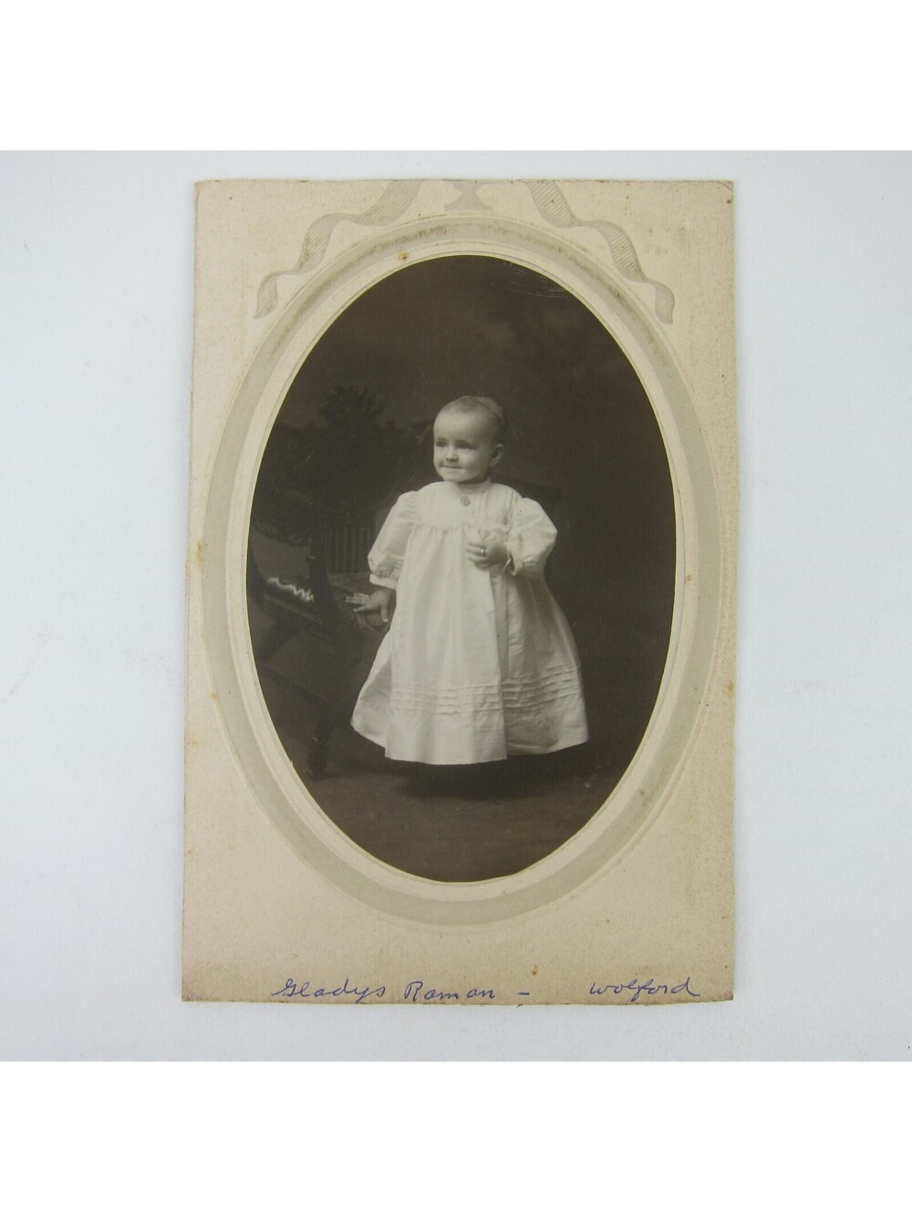 Cabinet Card Photograph Baby Girl White Dress Gladys Raman Wolford Ohio Antique